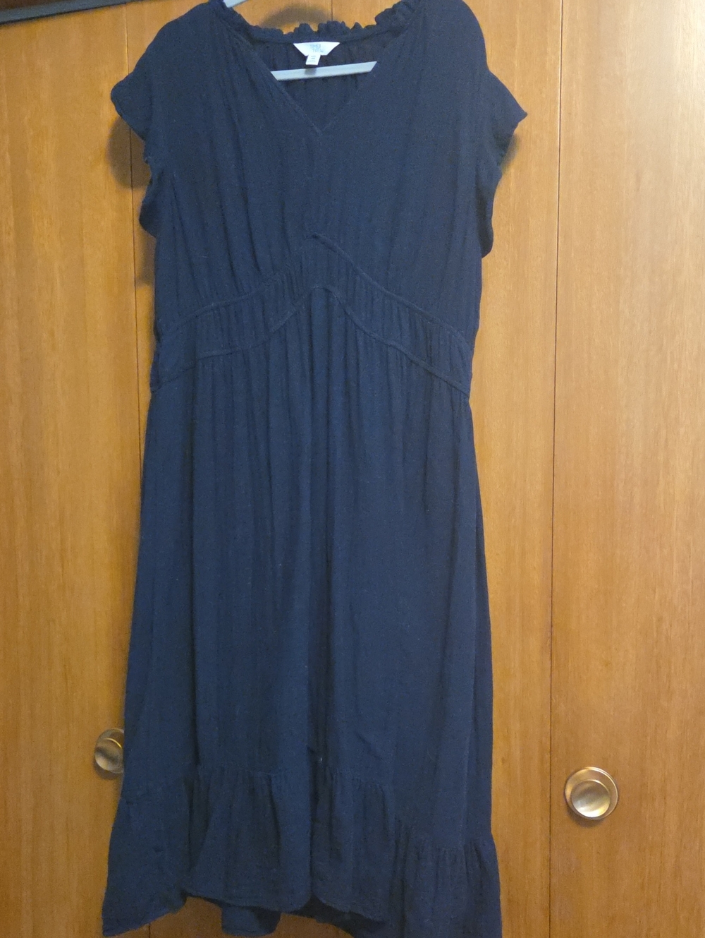 Time and Tru Dark Navy V-Neck Ruffle-Hem Midi Dress 100% COTTON